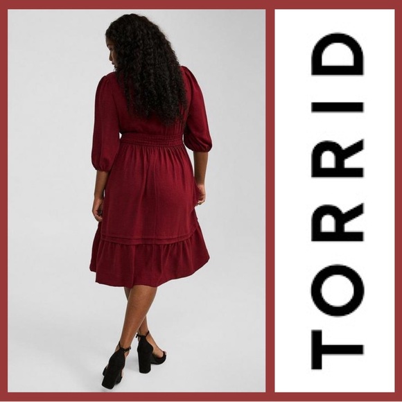Torrid Flowy shirt dress- Midi Tiered Shirt Dress Burgundy Size 4 - Picture 5 of 8